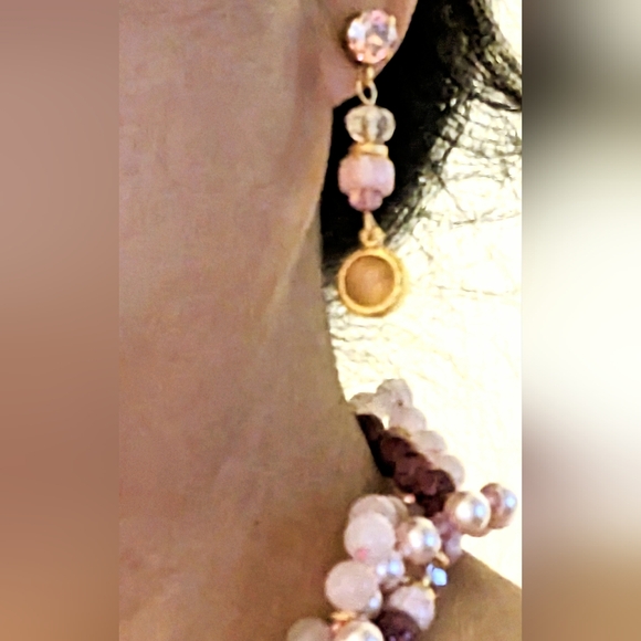 Swarovski Pink & Rose Quartz And Red Turquoise Wrapped Bead Necklace & Earrings - Picture 12 of 12